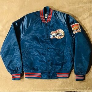 Vintage 90s Chalkline NBA Los Angeles Clippers Blue Satin Varsity Jacket Small